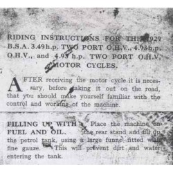 Riding instructions BSA Slooper 1929