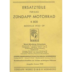 Spares catalogue Zuendapp K 800. 1933 - 1939