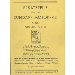 Ersatzteilliste Zuendapp K 800. 1933 - 1939